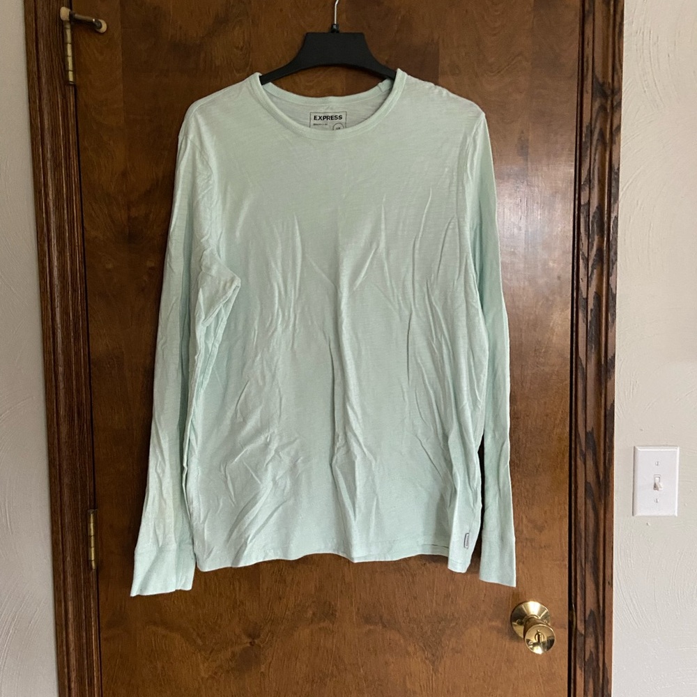 EXPRESS LIGHT BLUE/MINT LONG SLEEVE SHIRT - Size LARGE